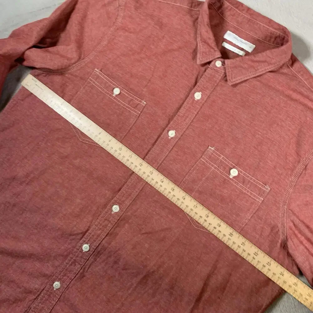 Lucky Brand Shirt‎ Mens XL Red Long Sleeve 100% Linen GI 2 Chest Pockets Classic